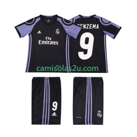 Camisolas de futebol Real Madrid BENZEMA 9 2016 2017 Retro Criança Equipamento 3ª Manga Curta